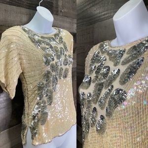 Vintage 70s Dominique Silk Beaded Sequin Blouse